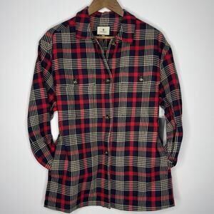 Tuckernuck NWT Size Medium Navy/Red Plaid Houndstooth Shirt Jacket- Shacket